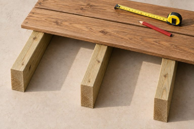 Houten balken voor terrasbouw